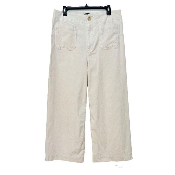 Anthropologie Maeve Colette Corduroy Cropped Wide Leg Pants Women’s 32 Ivory NWT - Picture 8 of 13
